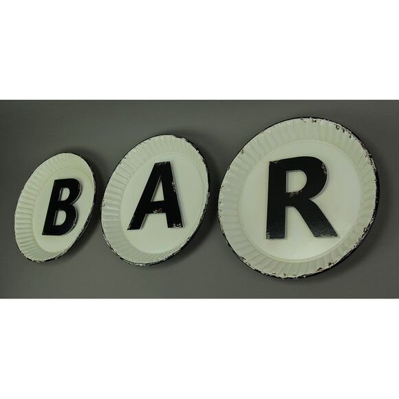 Black and White Pie Plate Style 3 Piece Bar Sign Set - Picture 2 of 3